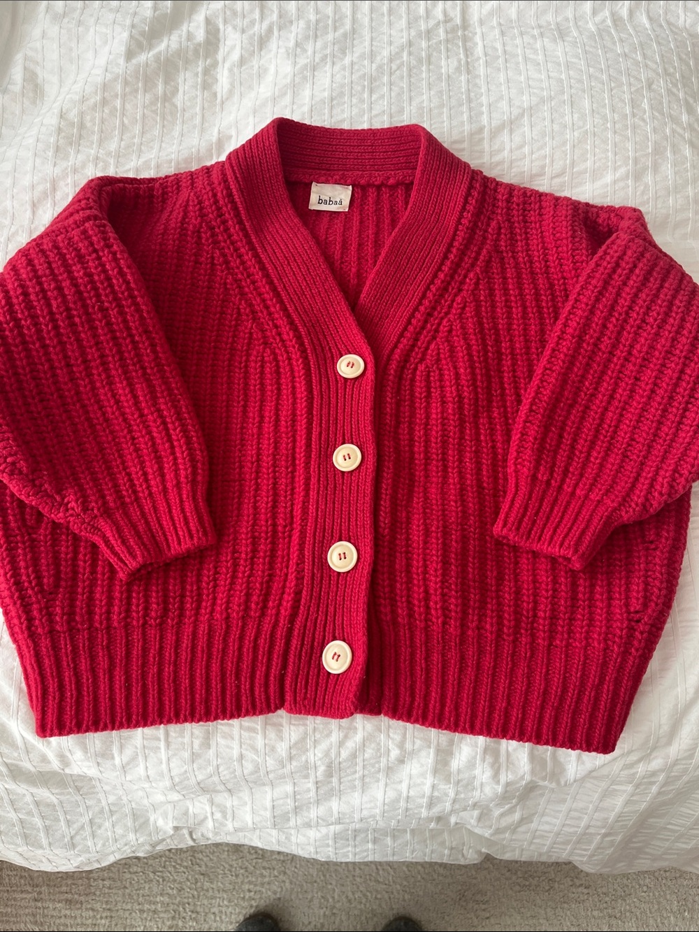 Babaa cardigan mini no 19 in Ruby felted wool